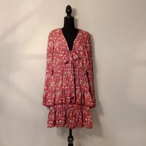 NWT Revamped Copper V Neck with Tie Front Tiered Ruffel Dress XL - Picture 1 of 4